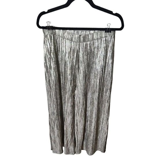 Zara Trafaluc NWT Silver Wide Leg Cropped Pants Size Large - Picture 1 of 12